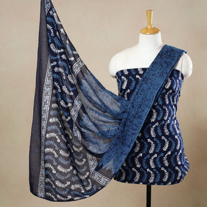 Blue - 3pc Cotton Kutch Batik Print Dress Material 137