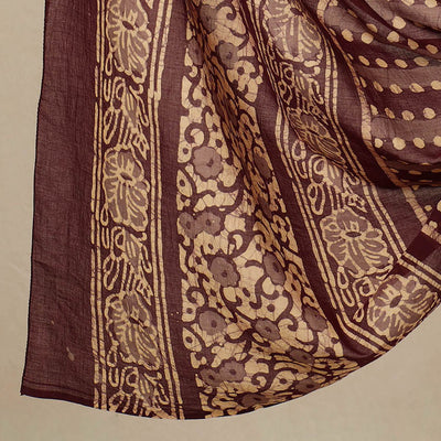 Brown - 3pc Cotton Kutch Batik Print Dress Material 138