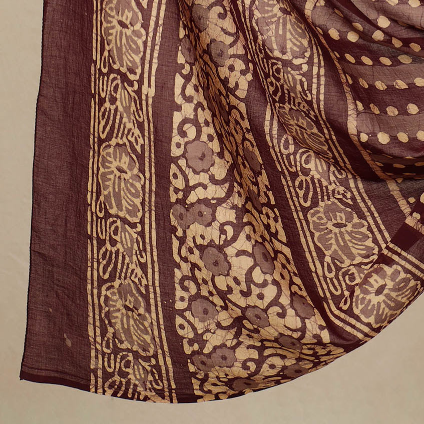 Brown - 3pc Cotton Kutch Batik Print Dress Material 138