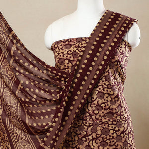 Brown - 3pc Cotton Kutch Batik Print Dress Material 138