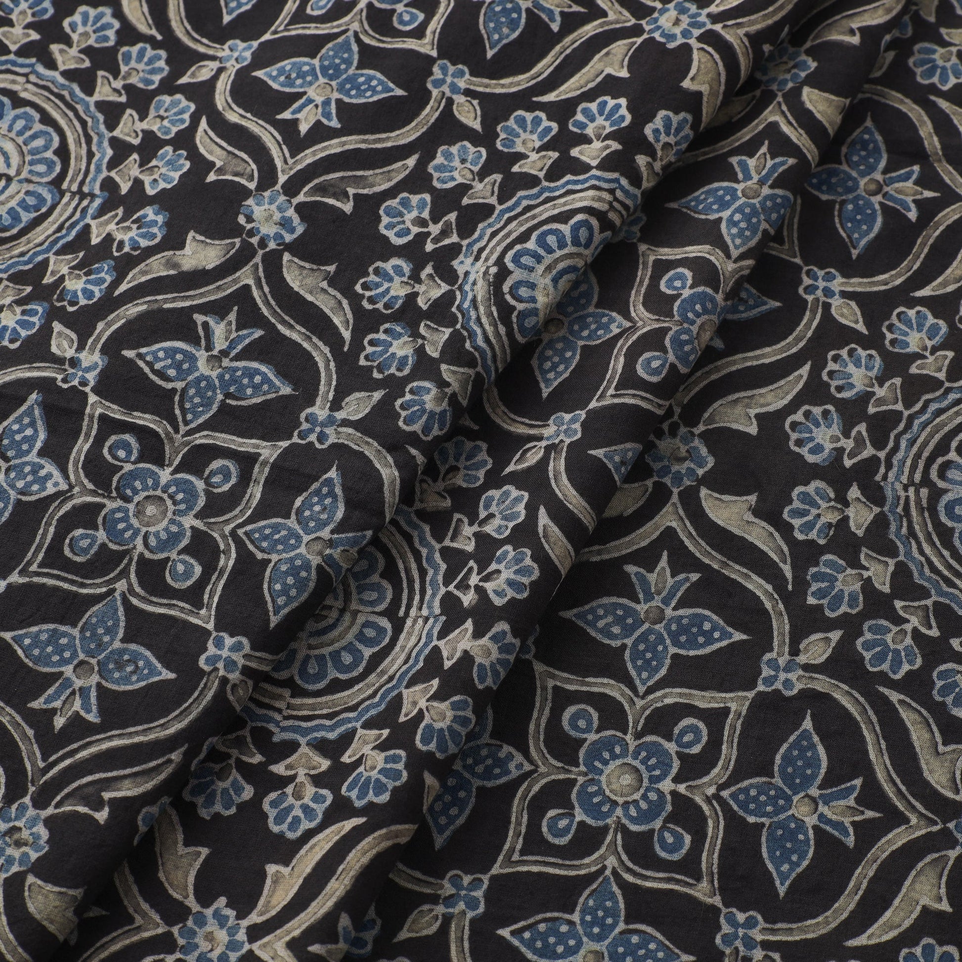 Black - Natural Dyed Cotton Ajrakh Print Fabric 45
