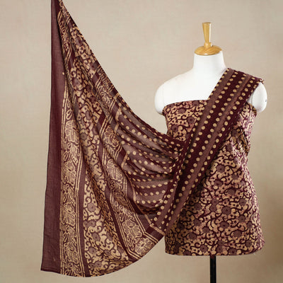 Brown - 3pc Cotton Kutch Batik Print Dress Material 138