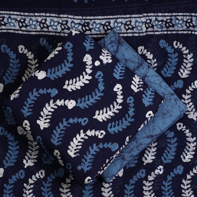Blue - 3pc Cotton Kutch Batik Print Dress Material 137