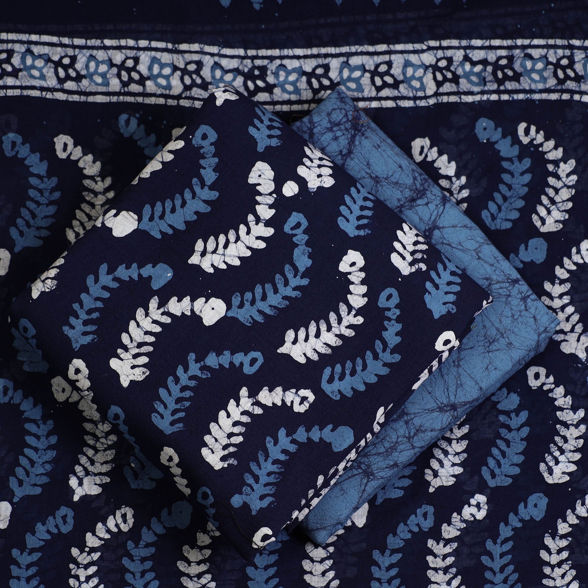 Blue - 3pc Cotton Kutch Batik Print Dress Material 137