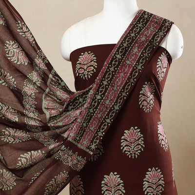 Brown - 3pc Cotton Kutch Batik Print Dress Material 141