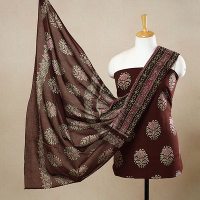Brown - 3pc Cotton Kutch Batik Print Dress Material 141
