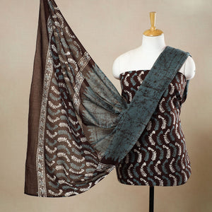 Brown - 3pc Cotton Kutch Batik Print Dress Material 143