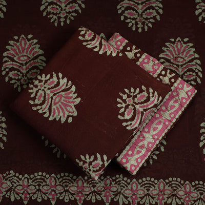 Brown - 3pc Cotton Kutch Batik Print Dress Material 141