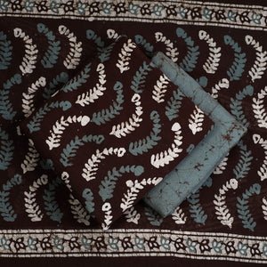Brown - 3pc Cotton Kutch Batik Print Dress Material 143