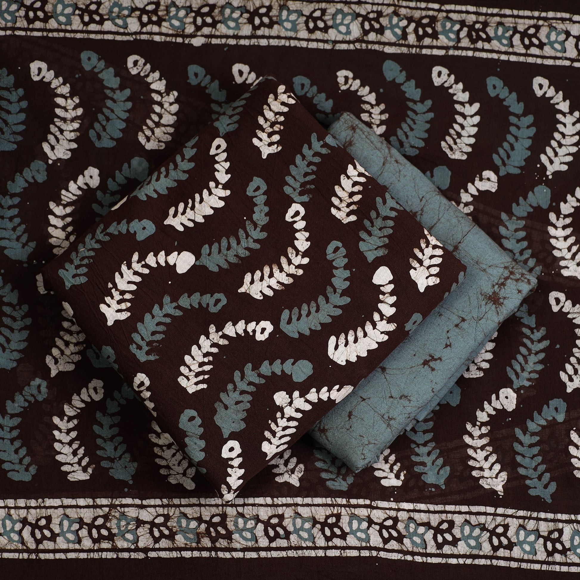 Brown - 3pc Cotton Kutch Batik Print Dress Material 143
