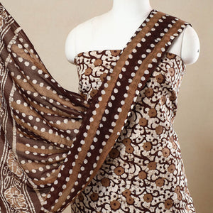 Brown - 3pc Cotton Kutch Batik Print Dress Material 149