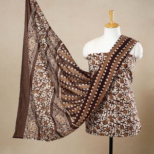 Brown - 3pc Cotton Kutch Batik Print Dress Material 149