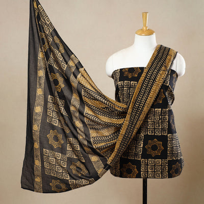 Black - 3pc Cotton Kutch Batik Print Dress Material 152