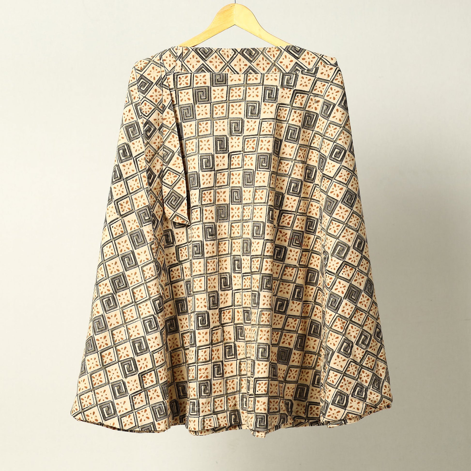 Beige - Kalamkari Block Printed Cotton Wrap Around Skirt