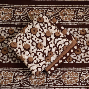 Brown - 3pc Cotton Kutch Batik Print Dress Material 149