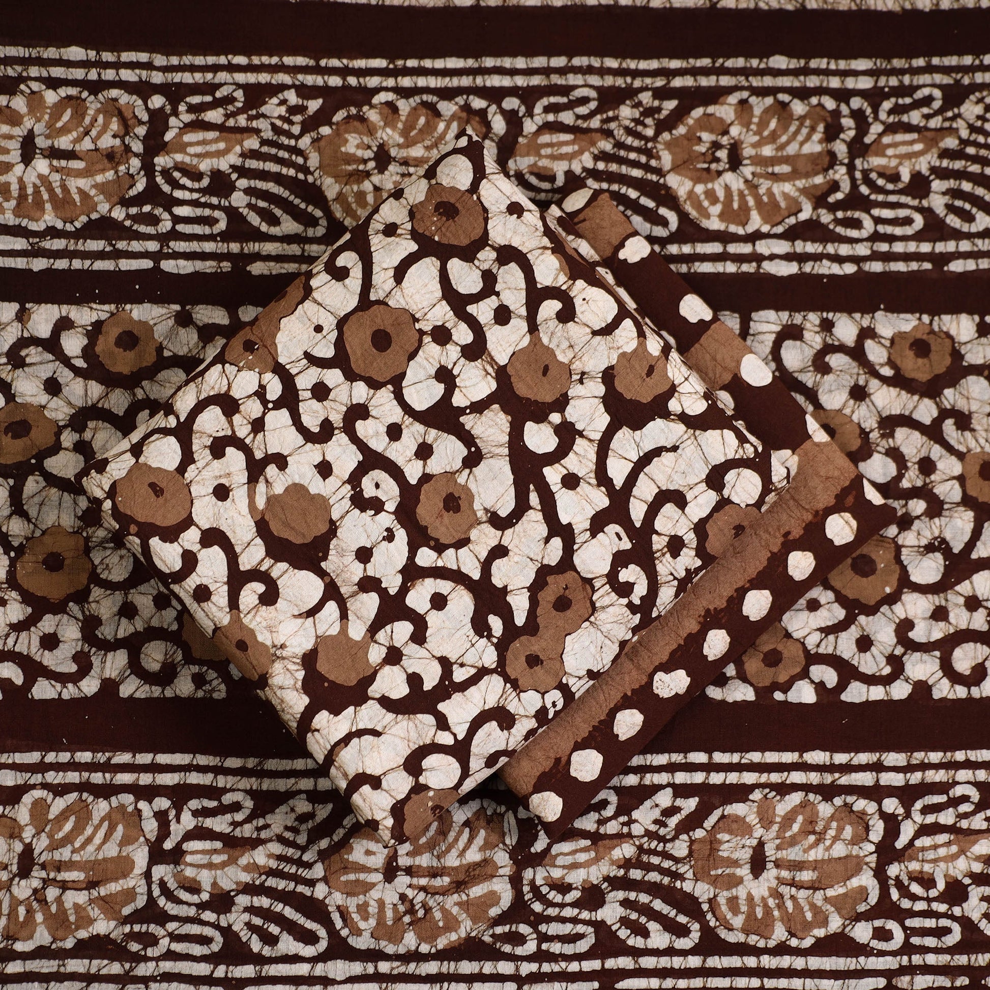 Brown - 3pc Cotton Kutch Batik Print Dress Material 149
