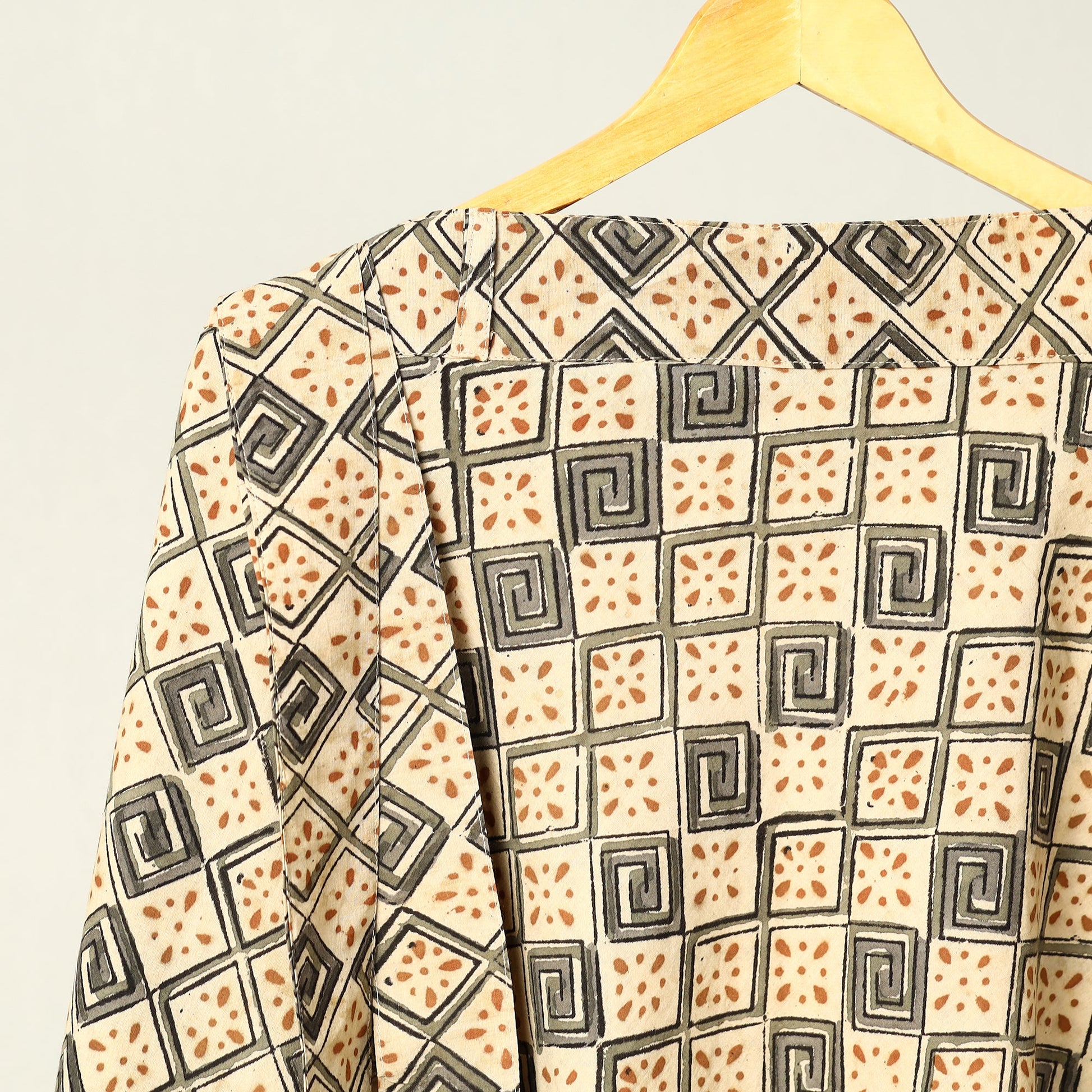 Beige - Kalamkari Block Printed Cotton Wrap Around Skirt