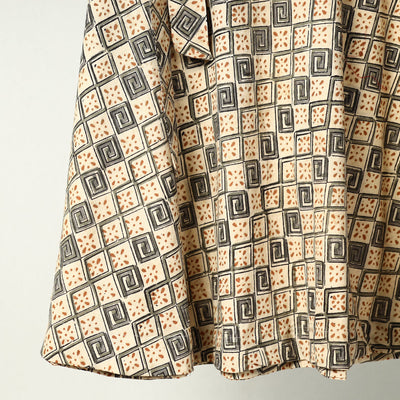 Beige - Kalamkari Block Printed Cotton Wrap Around Skirt