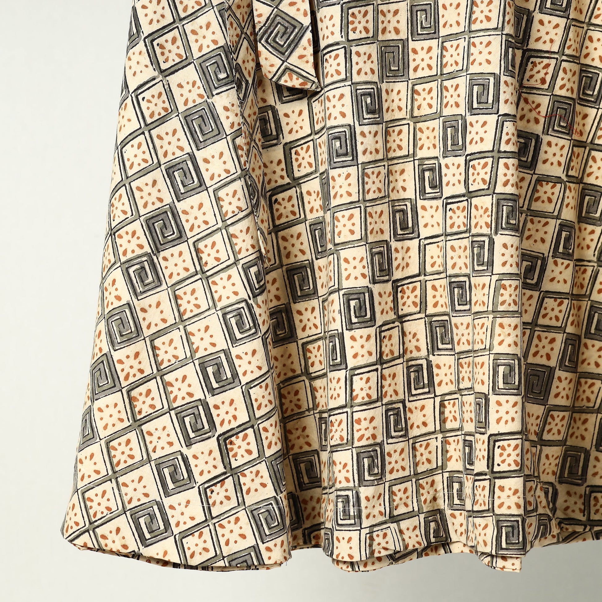 Beige - Kalamkari Block Printed Cotton Wrap Around Skirt
