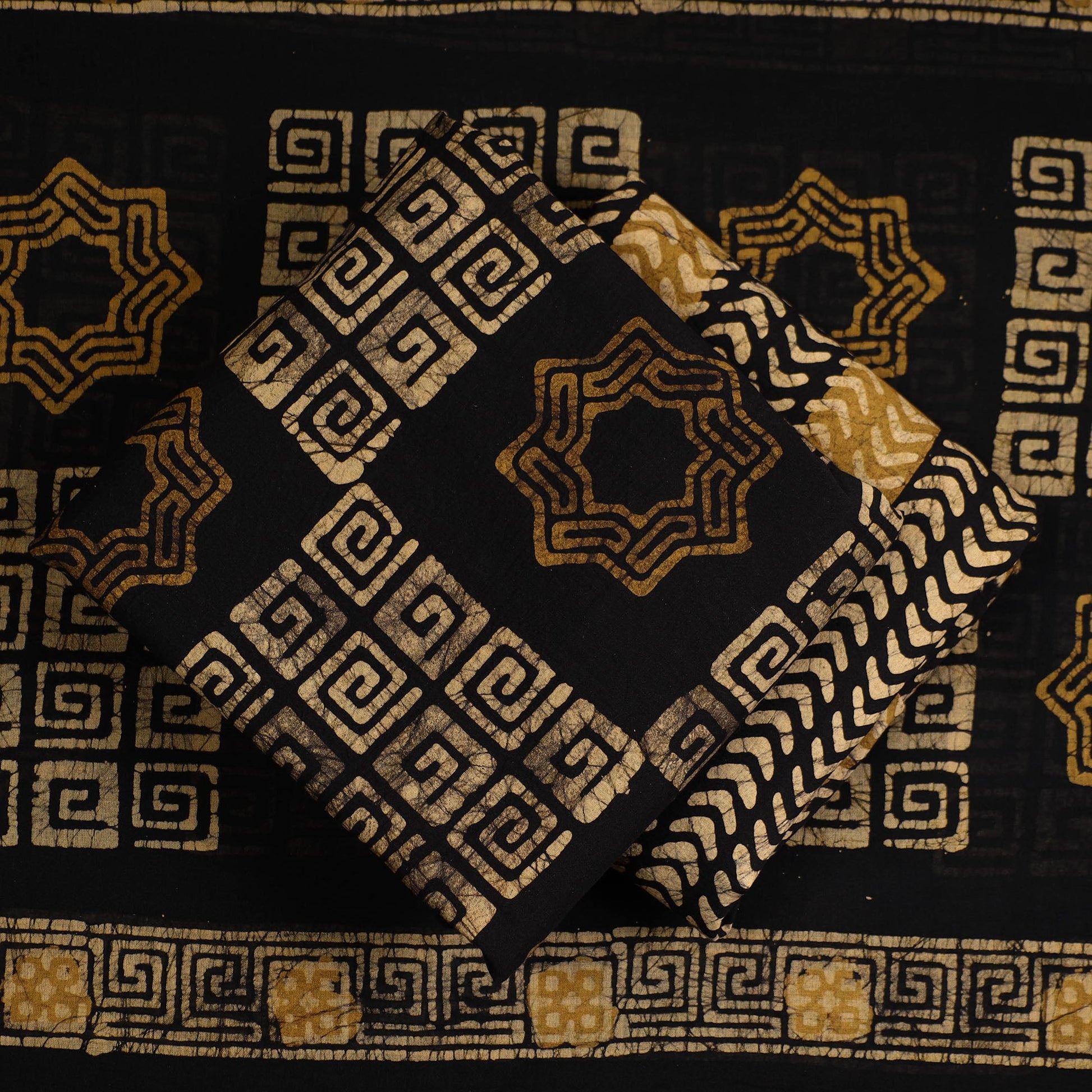 Black - 3pc Cotton Kutch Batik Print Dress Material 152