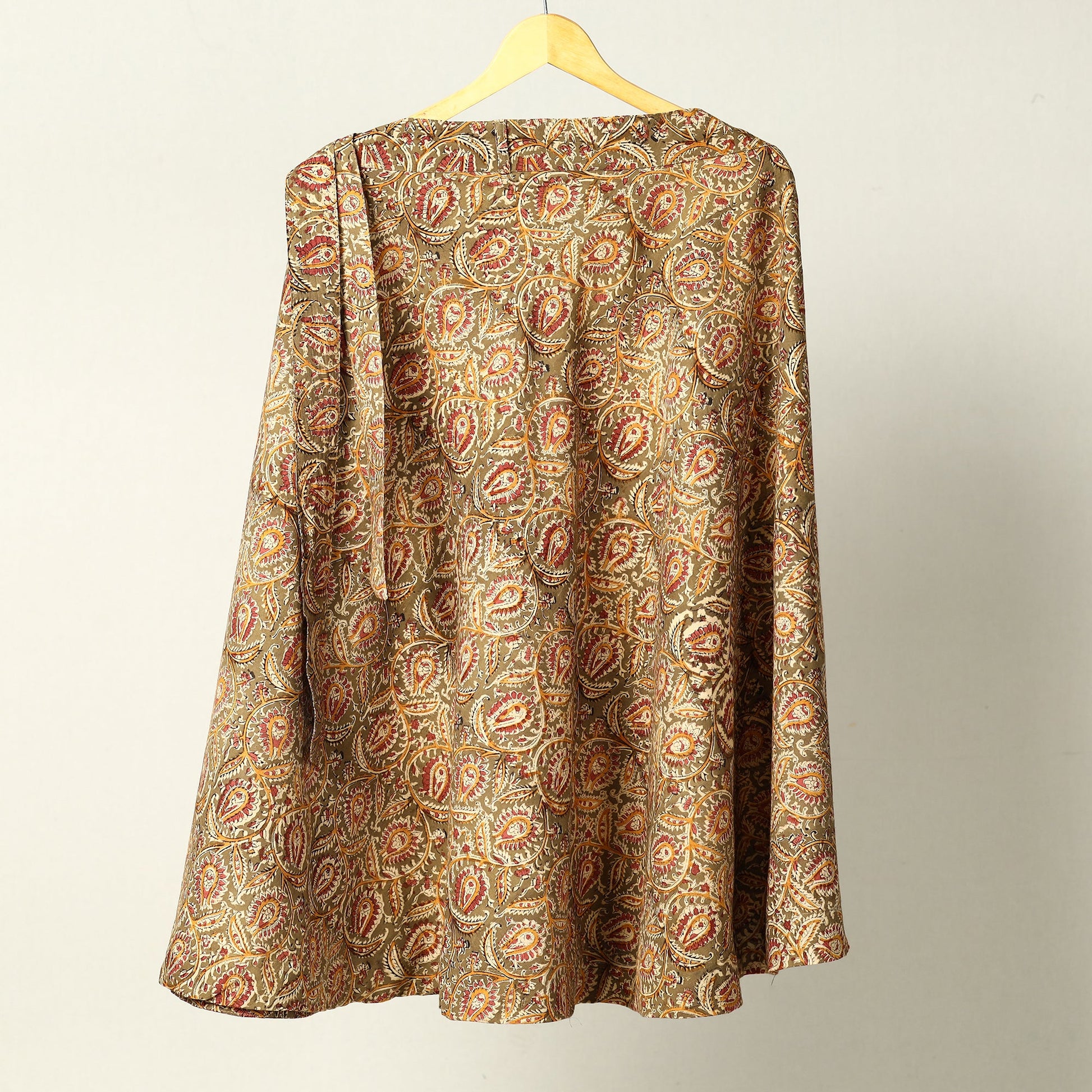 Brown - Kalamkari Block Printed Cotton Wrap Around Skirt