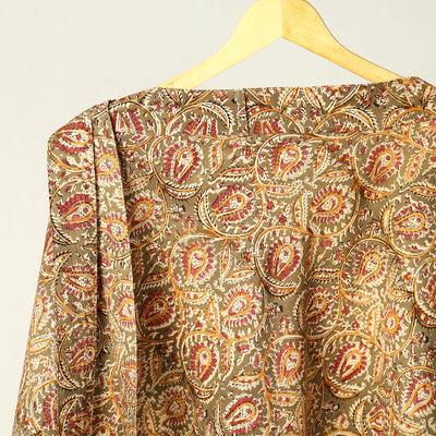 Brown - Kalamkari Block Printed Cotton Wrap Around Skirt