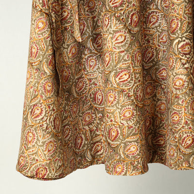 Brown - Kalamkari Block Printed Cotton Wrap Around Skirt