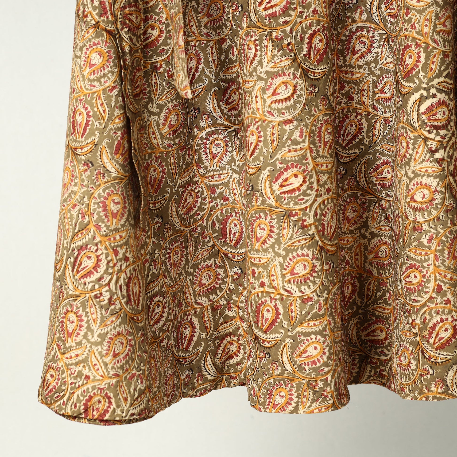 Brown - Kalamkari Block Printed Cotton Wrap Around Skirt