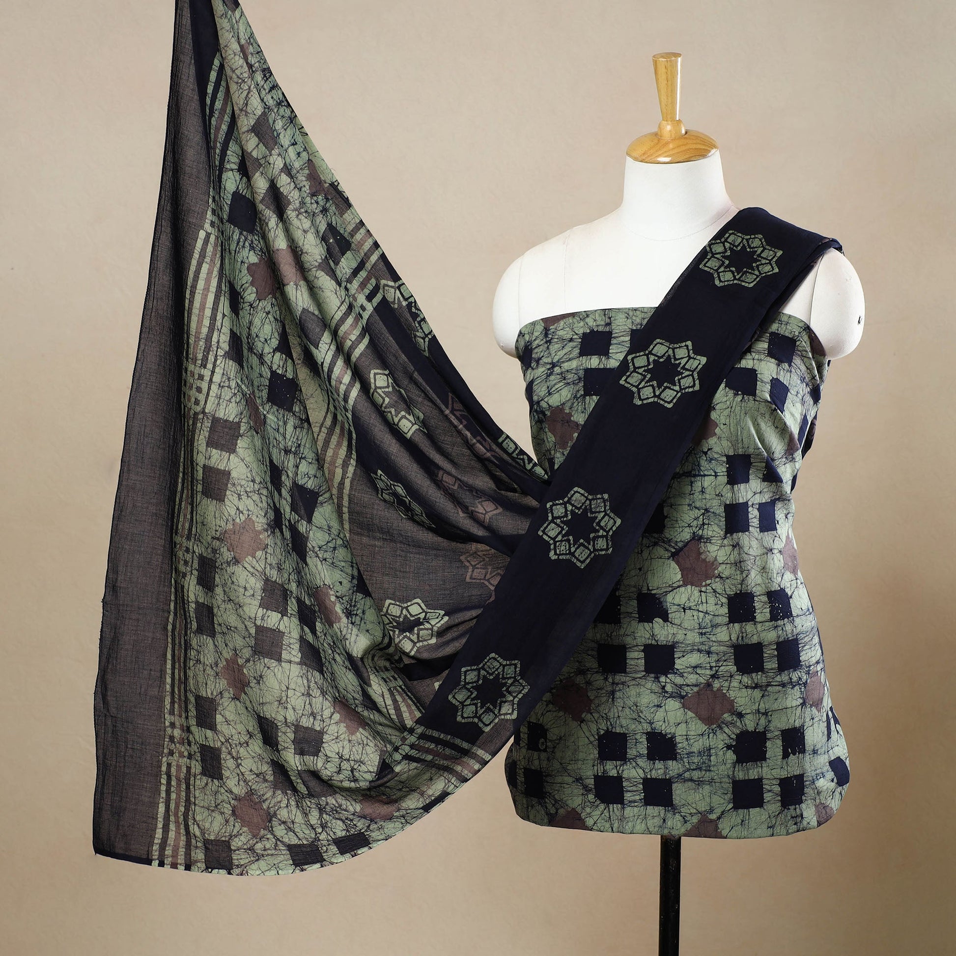 3pc Cotton Kutch Batik Print Dress Material 156