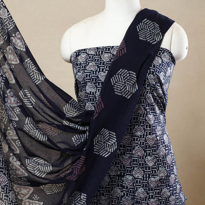 Blue - 3pc Cotton Kutch Batik Print Dress Material 157