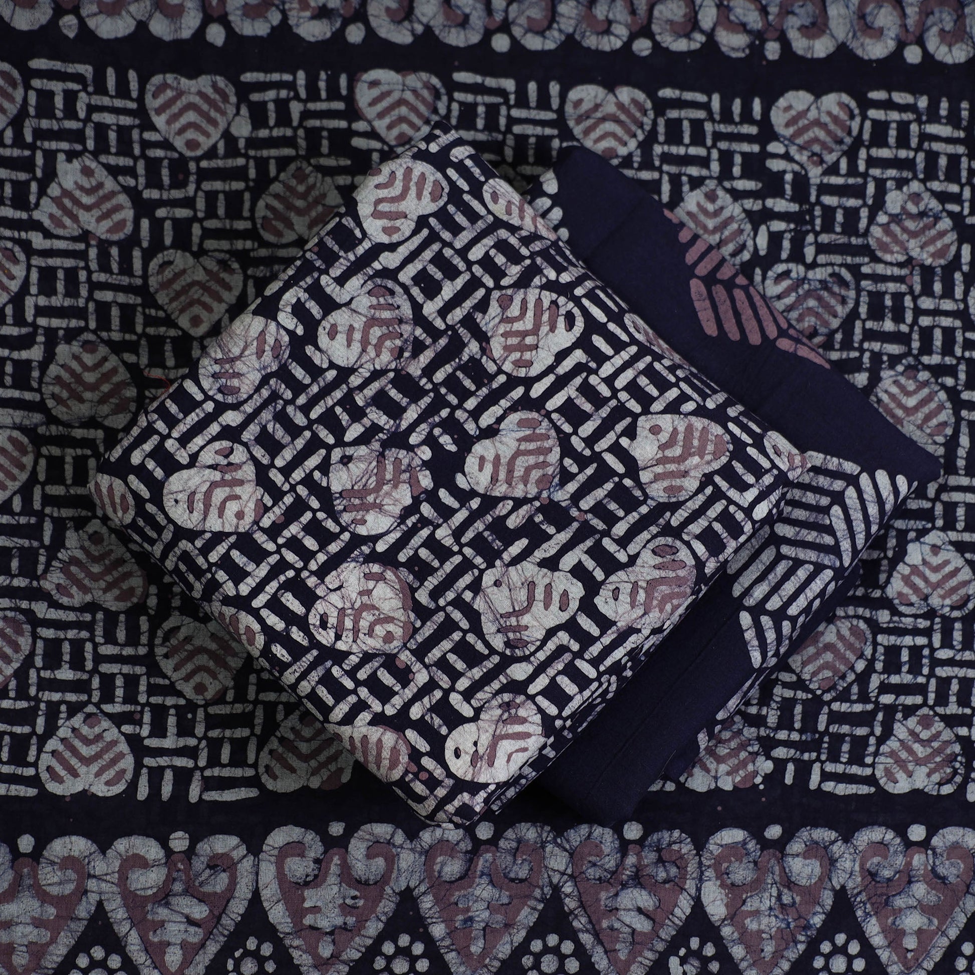 Blue - 3pc Cotton Kutch Batik Print Dress Material 157