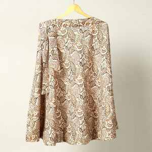 Beige - Kalamkari Block Printed Cotton Wrap Around Skirt