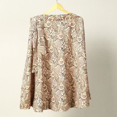 Beige - Kalamkari Block Printed Cotton Wrap Around Skirt
