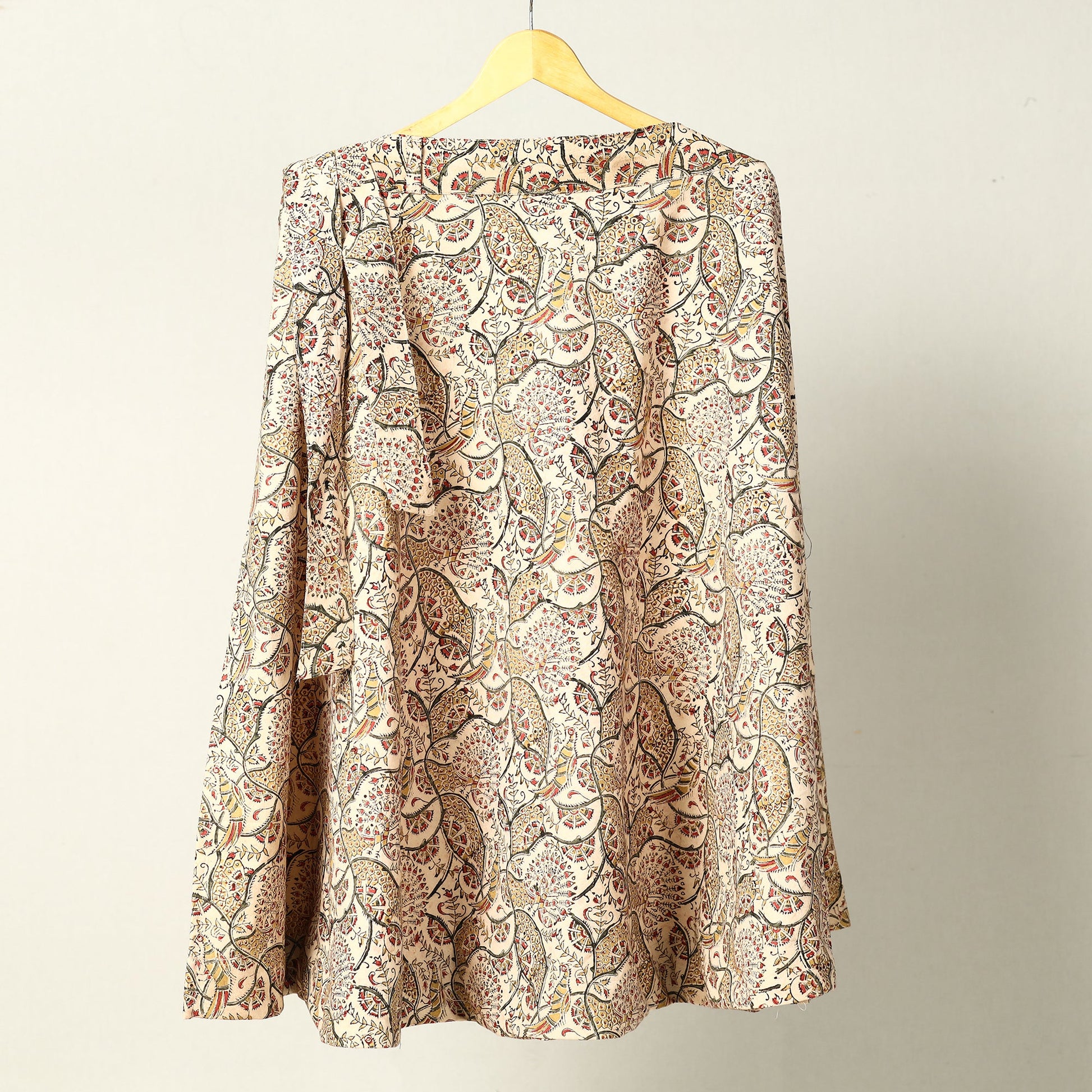 Beige - Kalamkari Block Printed Cotton Wrap Around Skirt