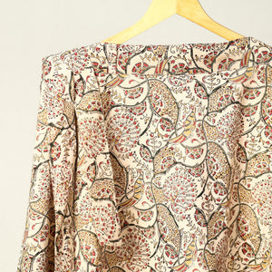 Beige - Kalamkari Block Printed Cotton Wrap Around Skirt