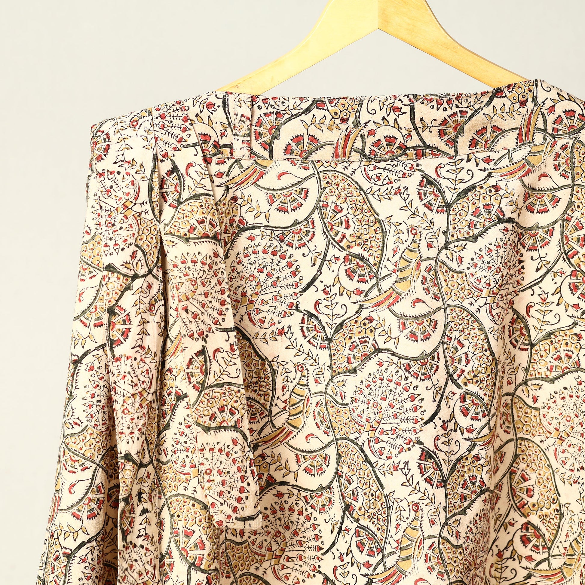 Beige - Kalamkari Block Printed Cotton Wrap Around Skirt