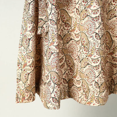 Beige - Kalamkari Block Printed Cotton Wrap Around Skirt