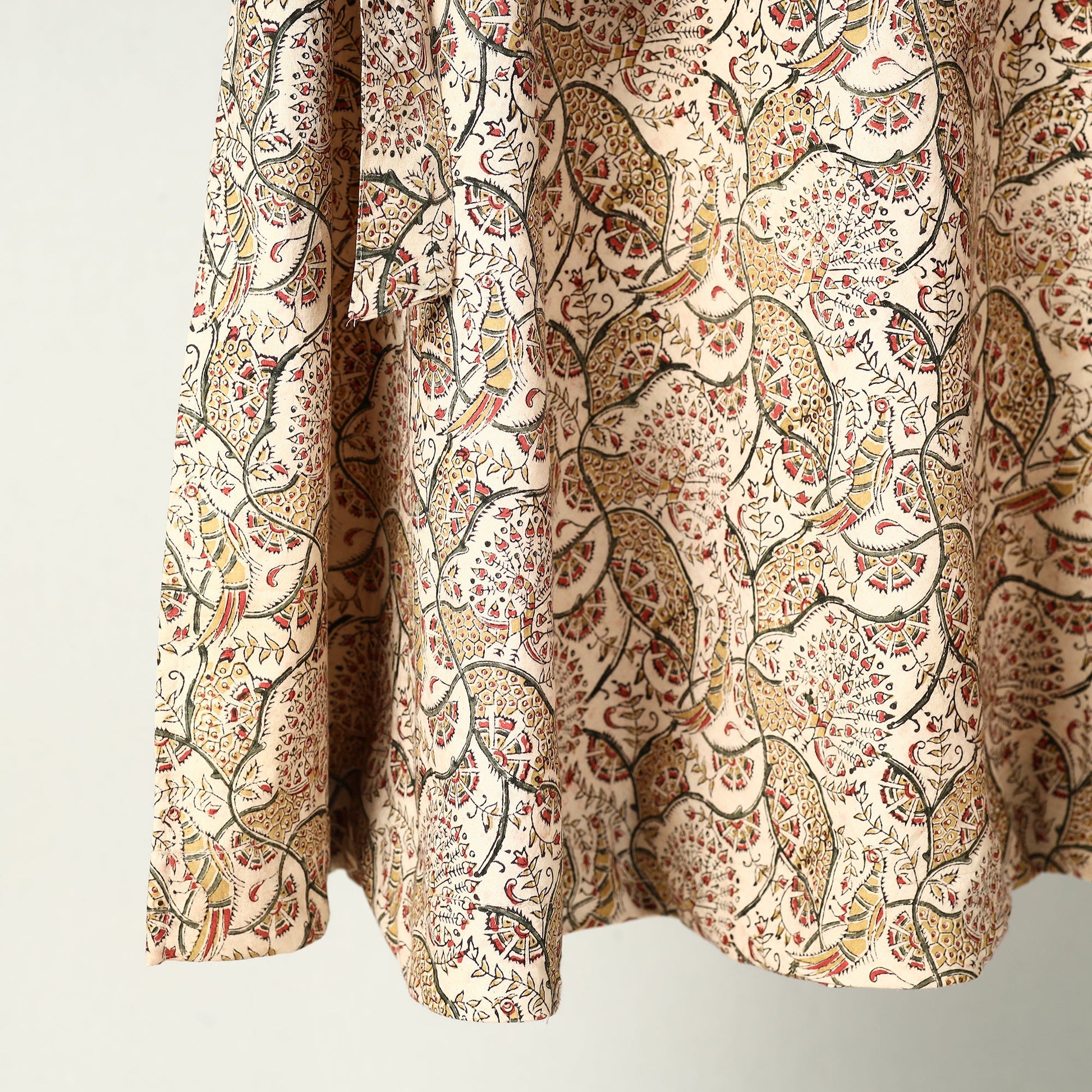 Beige - Kalamkari Block Printed Cotton Wrap Around Skirt