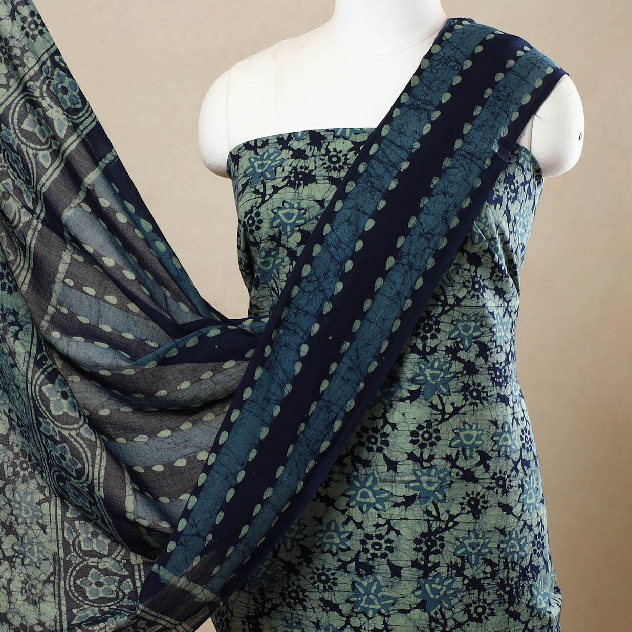 3pc Cotton Kutch Batik Print Dress Material 161