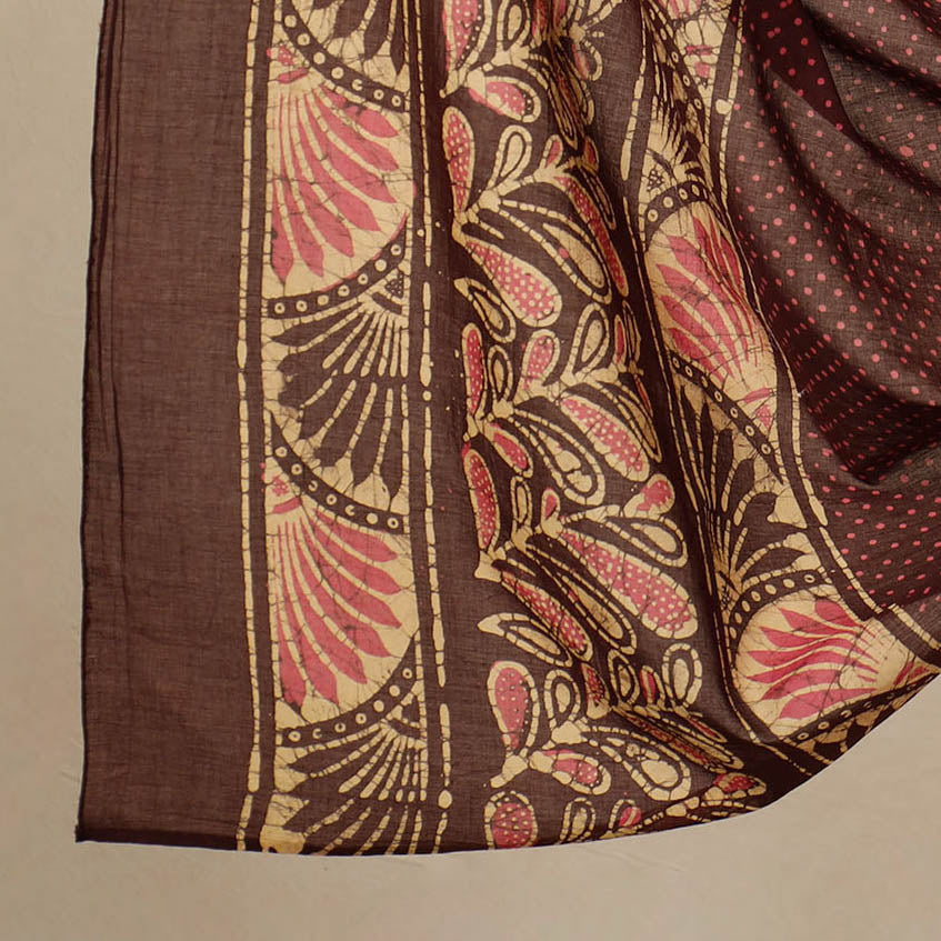 Brown - 3pc Cotton Kutch Batik Print Dress Material 163