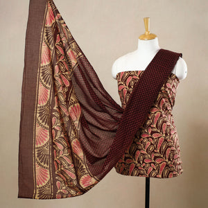 Brown - 3pc Cotton Kutch Batik Print Dress Material 163