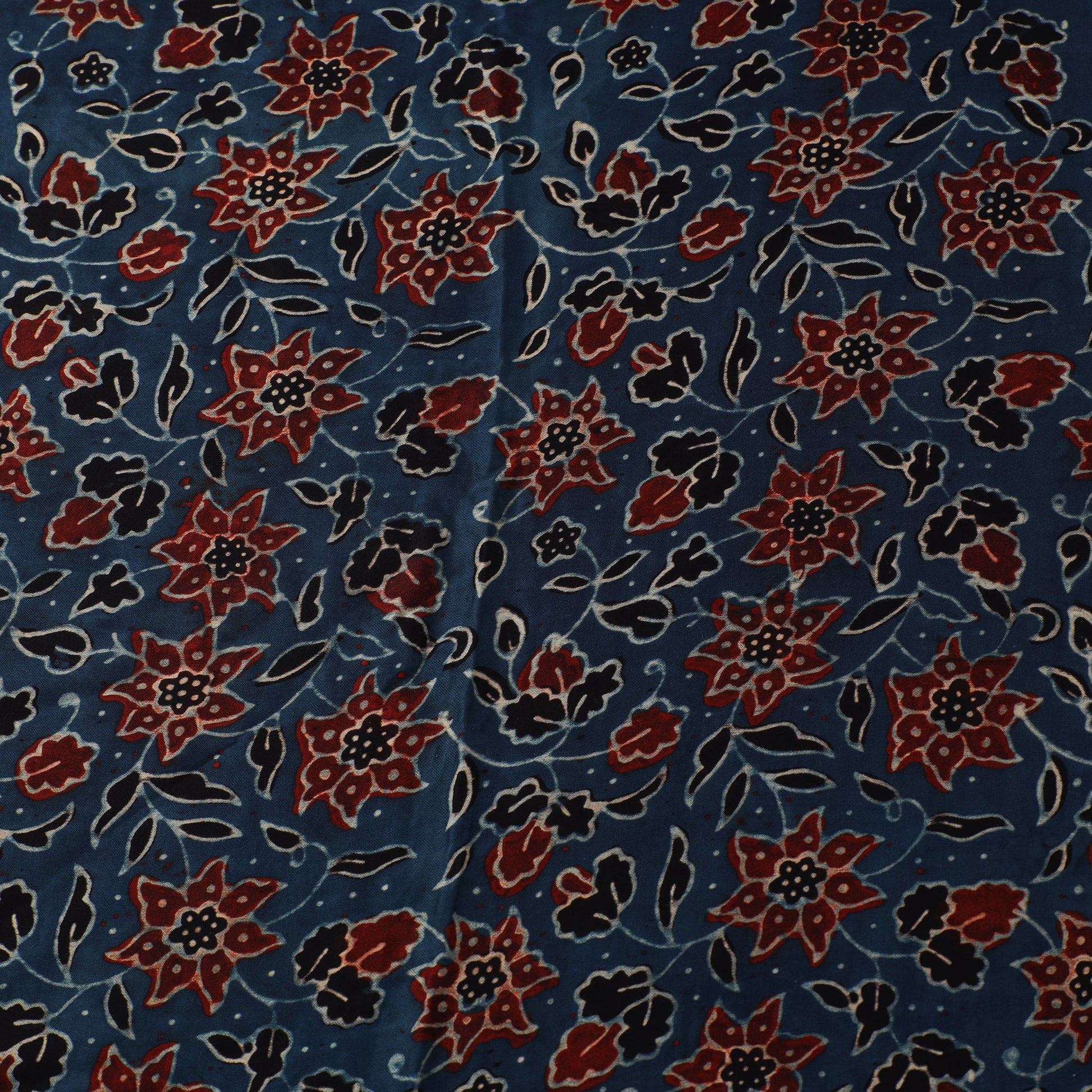 Blue - Ajrakh Hand Block Printed Modal Silk Fabric 03