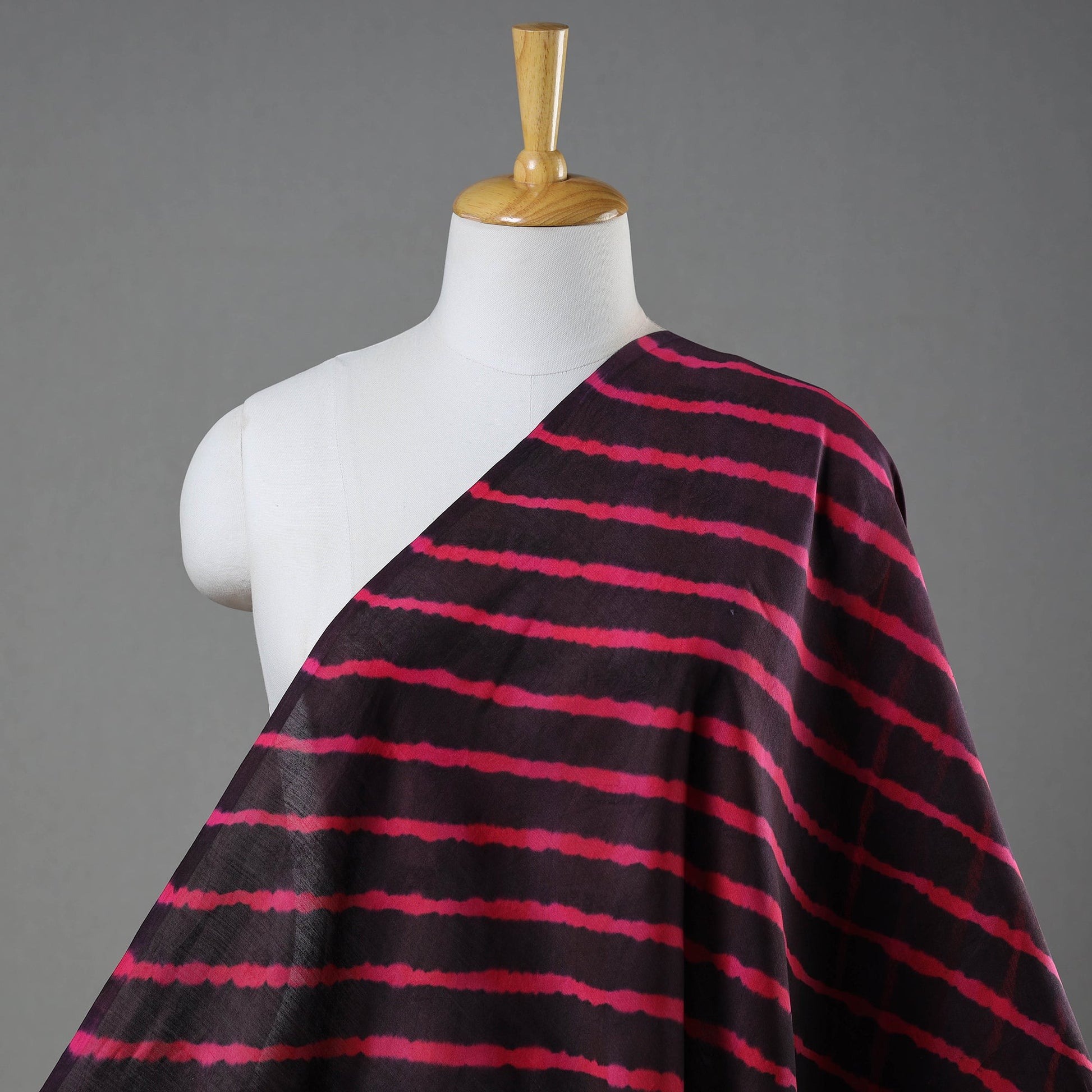 Black - Multicolour Leheriya Tie-Dye Chanderi Silk Fabric 14