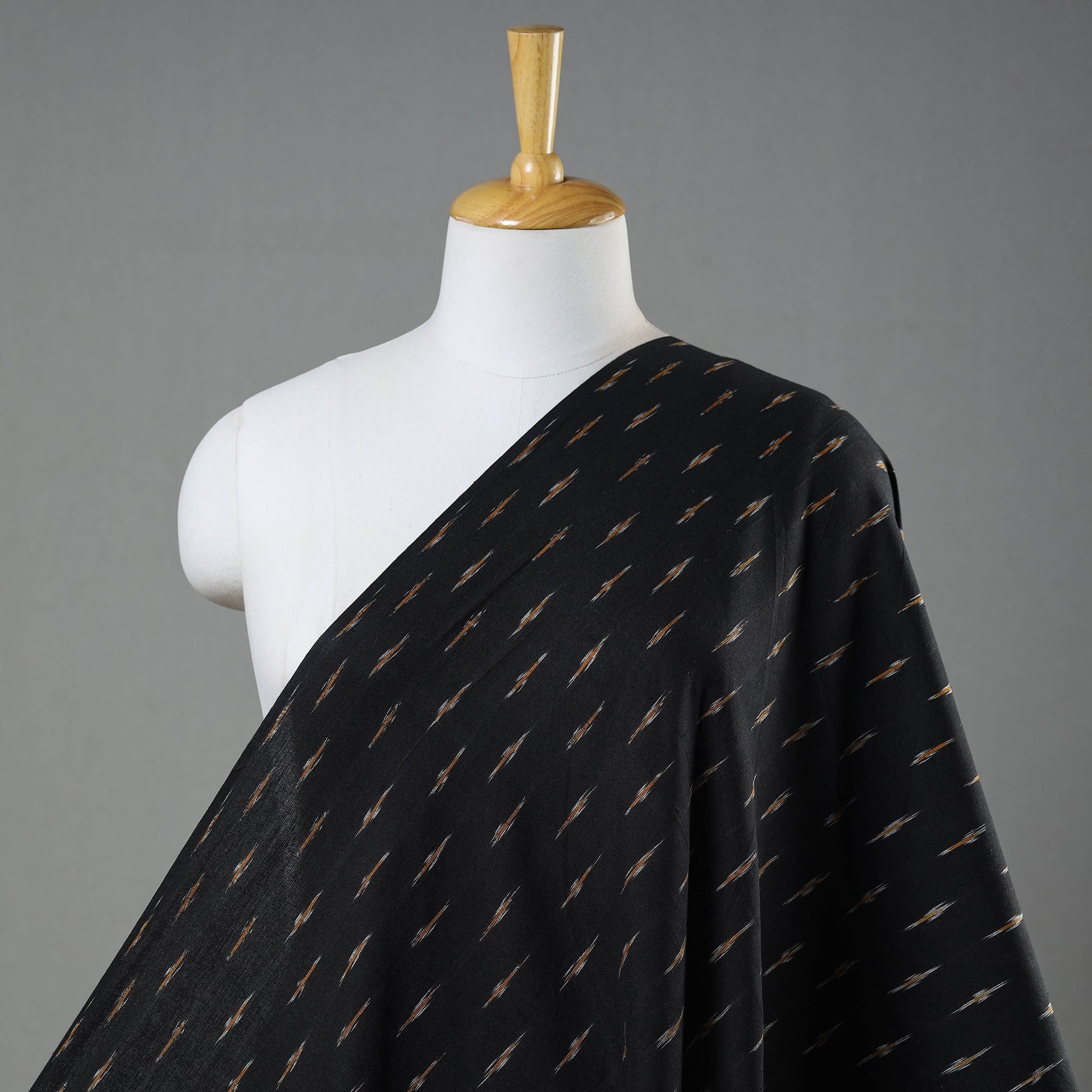Black - Cotton Pochampally Ikat Weave Fabric 01