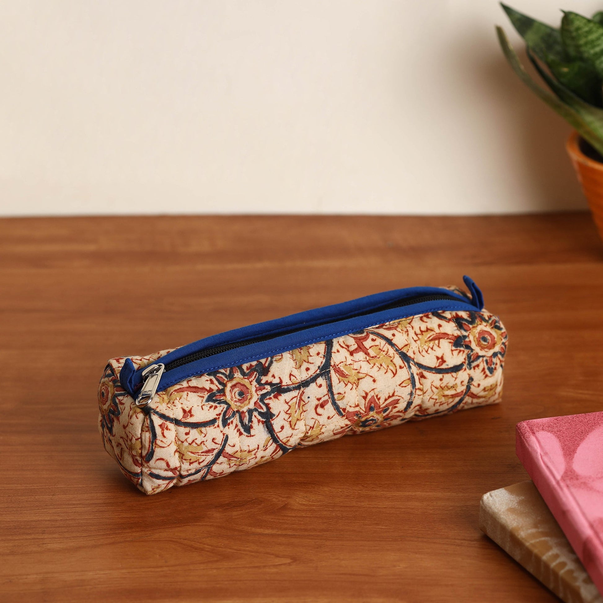 Beige - Handmade Quilted Cotton Pencil Pouch 01