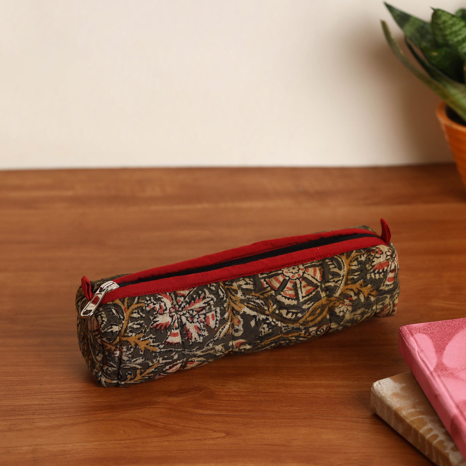 Brown - Handmade Quilted Cotton Pencil Pouch 05