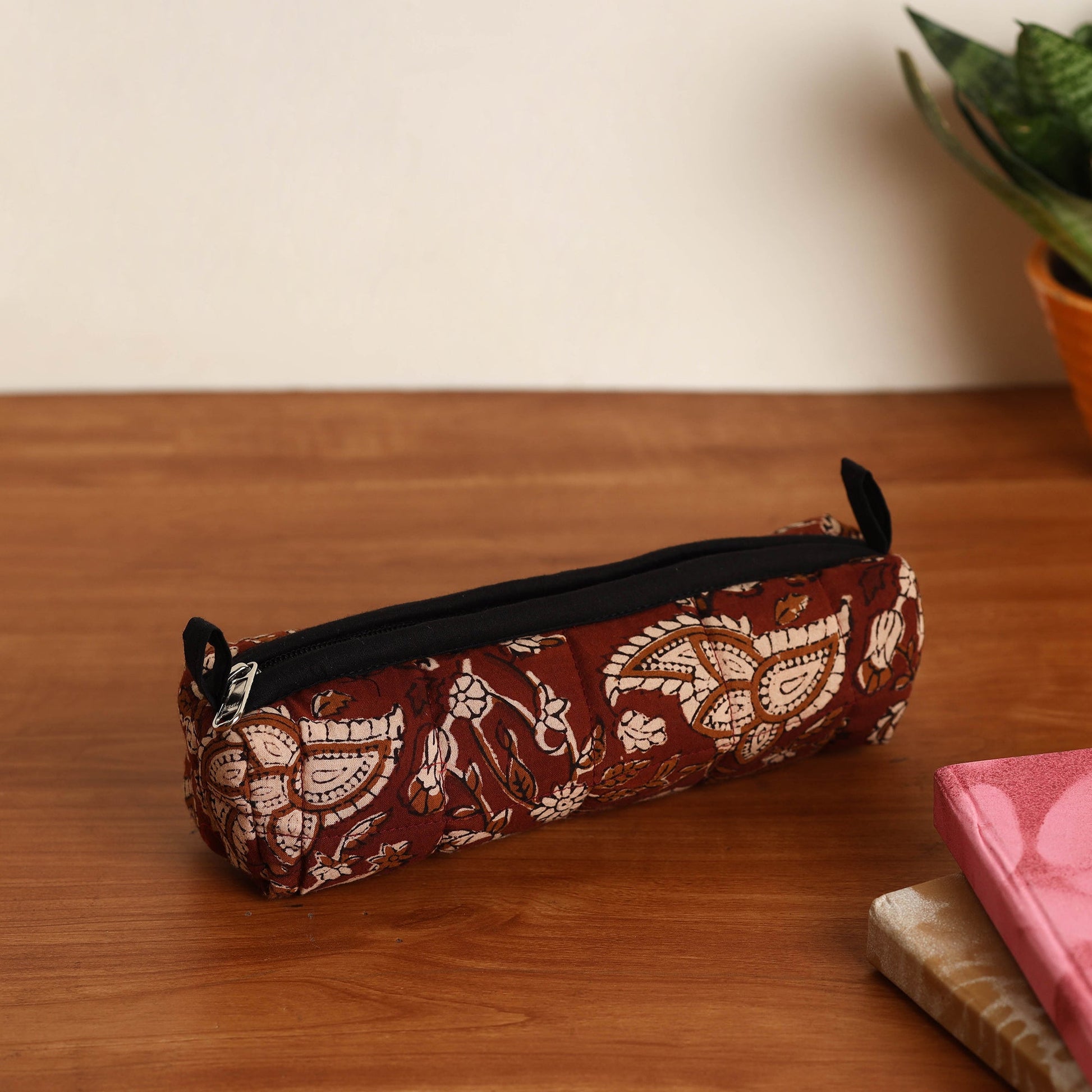 Brown - Handmade Quilted Cotton Pencil Pouch 07