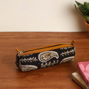Black -  Handmade Quilted Cotton Pencil Pouch 12