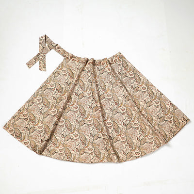 Beige - Kalamkari Block Printed Cotton Wrap Around Skirt