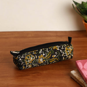 Black - Handmade Quilted Cotton Pencil Pouch 21